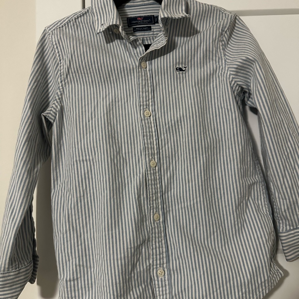 Boys Vineyard Vines Blue and White Striped Whale Shirt